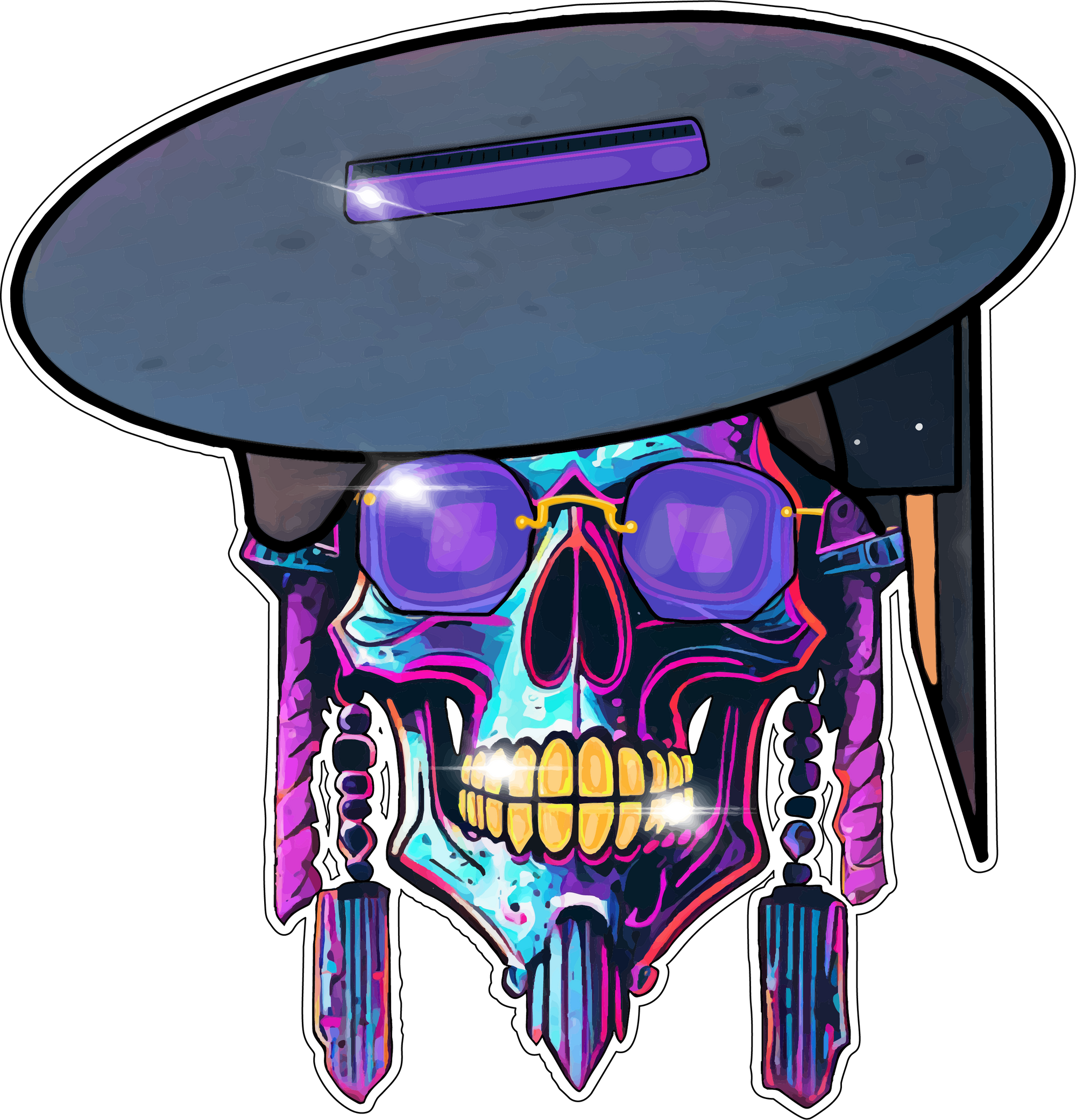 Skull &amp; Shield Gold Holographic Sticker